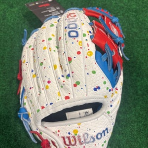 White Red & Blue Paint Splatter Wilson A2000 DP15 Superskin RH Infield Baseball Glove 11.5" (New)
