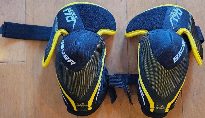 Junior Large Bauer Supreme 170 Elbow Pads and Junior Bauer Supreme 150 13" Shin Pads Bundle