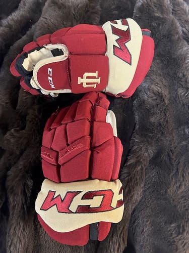 CCM Indiana University Red Gold Hockey Gloves 14" Pro Stock (New)