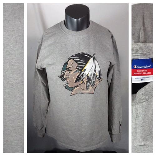 North Dakota Fighting Sioux Long Sleeve T Shirt (Medium) UND Champion Tee Gray