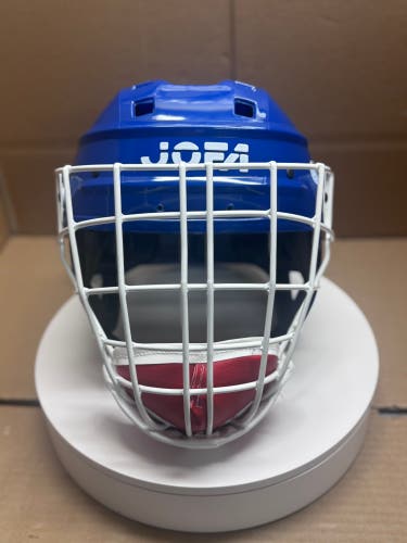 VINTAGE NEW DARK BLUE JOFA HOCKEY HELMET AND NEW JOFA CAGE & CHIN CUP