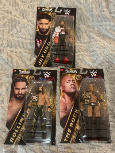 WWE Main Event Champion Series Complete Set 3 Action Figures Uso Rollins Rock