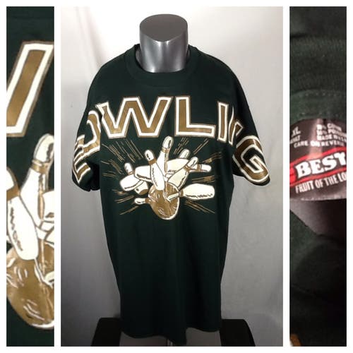 Vintage 90’s Bowling Pins Strike Graphic T Shirt Men’s (XL) Single Stitch Tee