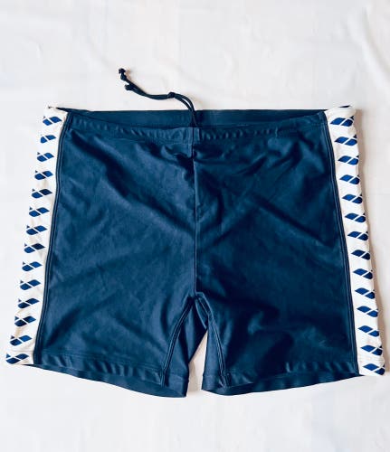 Vintage Arena Icons Swim shorts Navy blue white stripe retro Men drawstring 1998