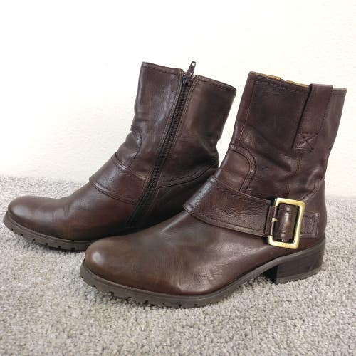 Anthropologie Biviel Boots Womens Size 37 EU Shoes Brown Leather Buckle Zip
