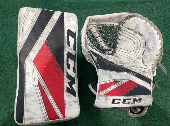 Red Black & White Senior CCM P2.5 Goalie Glove & Blocker Set Regular (Used)