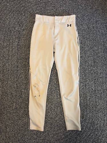 Gray Men's Small Adult Under Armour Game Pants (Used) with Black Piping