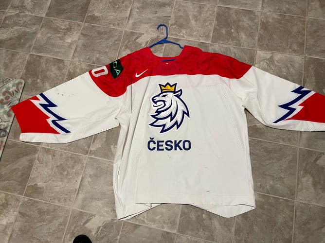 Simon Hrubec game worn IIHF world championship jersey