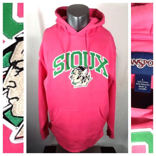 Vtg North Dakota Fighting Sioux Sweatshirt (Large) Hockey Jansport Pink Hoodie