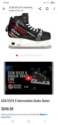 2025 CCM EFlex 6 Hockey Goalie Skates Regular Width Size 4 (New)