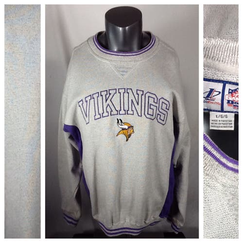 Vintage 90’s Minnesota Vikings Sweatshirt (Large) Logo Athletic Gray Crewneck