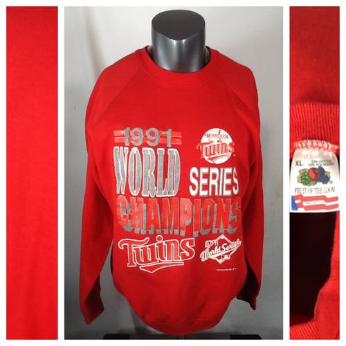 1991 Minnesota Twins World Series Sweatshirt (XL) Red MLB Crewneck Sweater