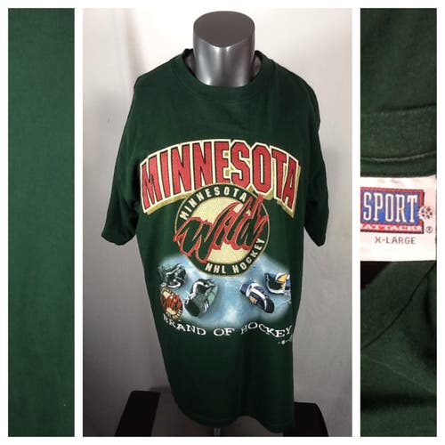 Vintage Minnesota Wild T Shirt Men’s (XL) Sport Attack “Brand of Hockey” Green