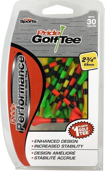 Pride Performance Plastic Golf Tees (2.75", Multicolor Striped, 30pk) NEW