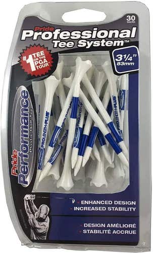 Pride Performance Plastic Golf Tees (3.25",  White/Blue, 30pk) Pro Tee System
