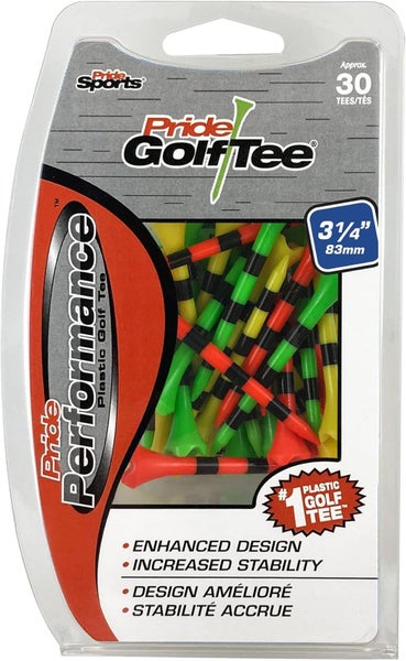 Pride Performance Plastic Golf Tees (3.25", Multicolor Striped, 30pk) NEW