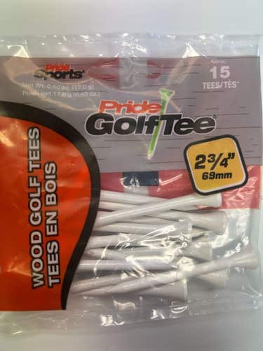 Pride Golf Tees (2.75", White, 15pk) 100% Solid Hardwood NEW