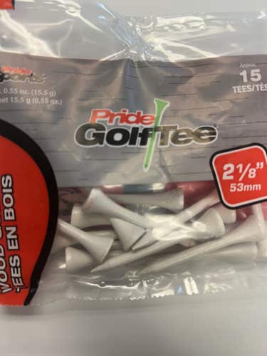 Pride Golf Tees (2.1/8", White, 15pk) 100% Solid Hardwood NEW