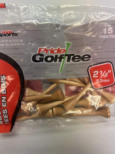 Pride Golf Tees (2.1/8", Natural, 15pk) 100% Solid Hardwood NEW