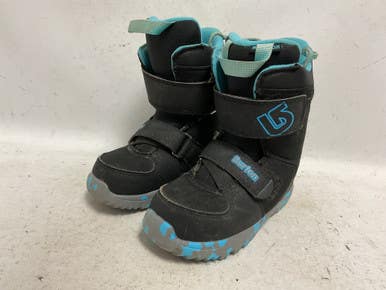 Used Burton YTH MINI-GROM Boys Snowboard Boots Black And Carolina Blue Youth 13.0 11855-S000197473
