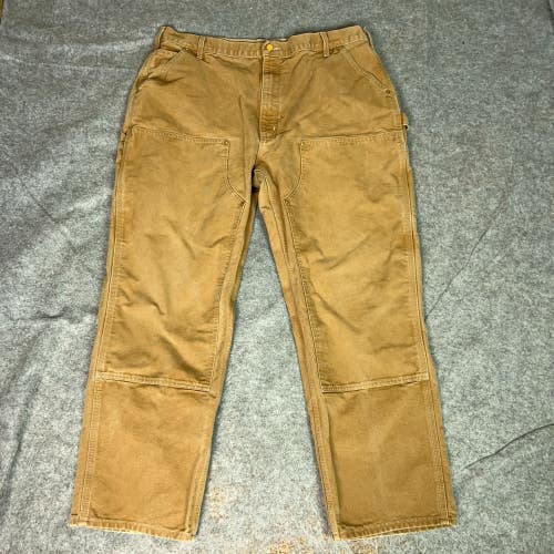 Vtg Carhartt Pants Mens 42x32 Brown Double Knee Carpenter Logo USA Workwear B01