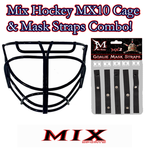 SALE!! Mix hockey Cat Eye Goalie Cage (MX10) & Mask Straps Combo! (Black)