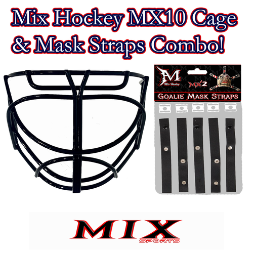 SALE!! Mix hockey Cat Eye Goalie Cage (MX10) & Mask Straps Combo! (Black)