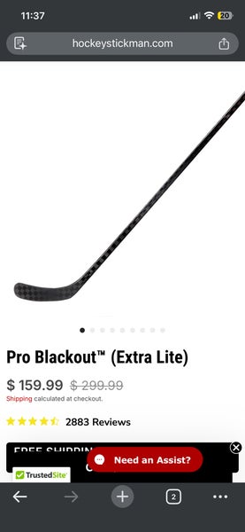 Pro Blackout Extra Lite Left Hand Senior Hockey Stick P88 85 Flex (New) Hockey stickman
