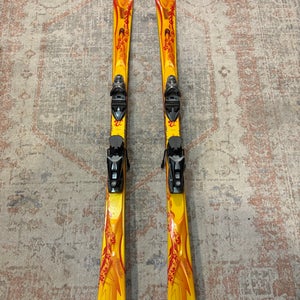 K2 T-NINE BURNIN LUV 167CM SNOW SKIS, YELLOW RED W/ NX11 BINDINGS ~ L@@K!!