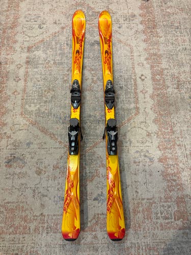 K2 T-NINE BURNIN LUV 167CM SNOW SKIS, YELLOW RED W/ NX11 BINDINGS ~ L@@K!!