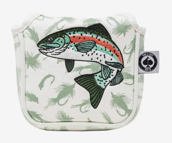 Pins & Aces Trout Mallet Putter Headcover (White/Green) Golf 2025 NEW