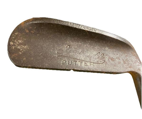 Hand Forged Invincible Putter With Script Lettering Hickory RH Leather Grip Rare