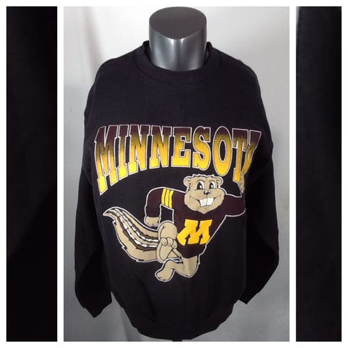 Vintage 90’s Minnesota Gophers Crewneck Sweatshirt (Large) Goldy Big Logo Black