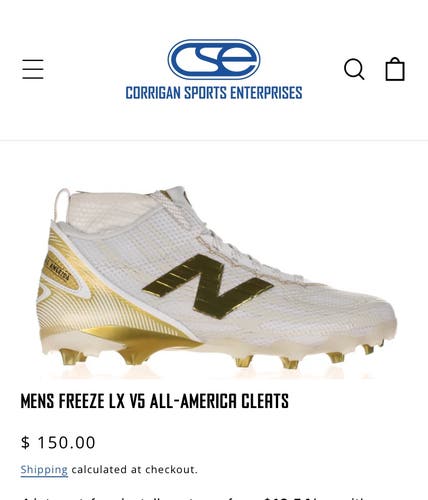 White/Gold Men's Size M 11.5 (W 12.5) Adult New Balance FreezeLX v5 Molded Cleats (New in box)