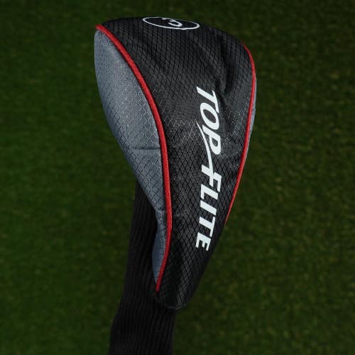 TOP FLITE 3 FAIRWAY WOOD HEADCOVER 3W SOCK BLACK / GRAY / RED ~ LOOK!!