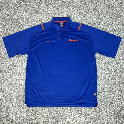 Florida Gators Polo Shirt Mens XL Blue NCAA Football Nike Fit Dry Performance