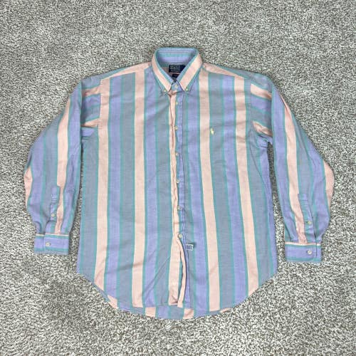Vintage Polo Ralph Lauren Shirt Mens Large Pastel Stripe Button Down Pony Preppy