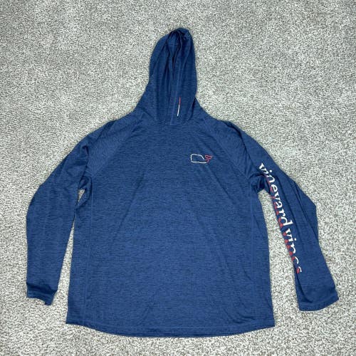 Vineyard Vines Hooded Shirt Mens XL Blue Performance Long Sleeve Whale Casual