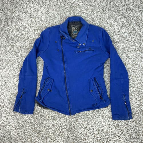 Fox Jacket Womens Medium Blue Faux Fur Lined Moto Full Zip Motorcycle Riding