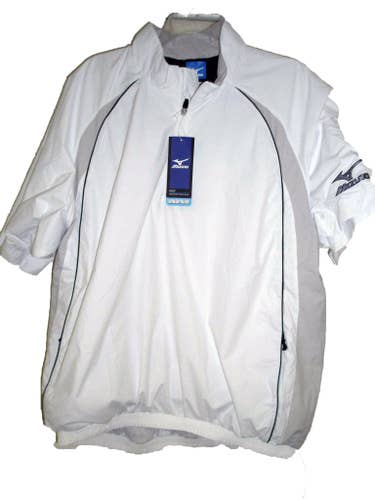 Mizuno Windlite Rain Top (White/Silver, Medium) 1/2 Sleeve Pullover NEW