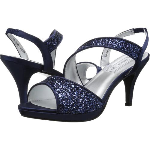 Touch Ups Reagan Sandals Women US 6.5 Navy Glitter Slip On Stiletto Heel HAWK510