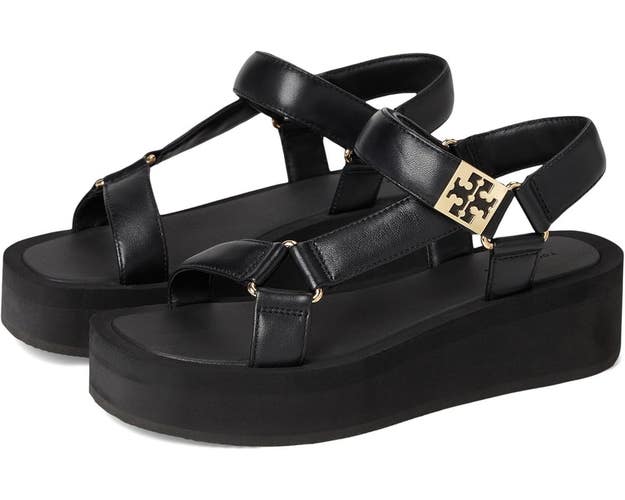 Tory Burch Mellow Sandals Womens US 5 Black Leather Ankle Strap Platform HAWK687