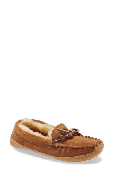 L.L.Bean Wicked Good Slipper Kids US 2 Brown Sheepskin Moc Toe Slip-On HAWK539