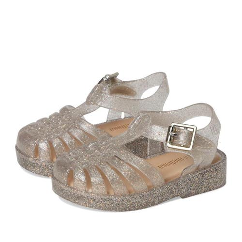 Mini Melissa Possession Shiny BB Sandals Girls US 7 Beige Glitter Cutout HAWK679