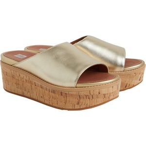 FitFlop Eloise Sandals Women's US 8 Platino Leather Wedge Heel Slide HAWK660