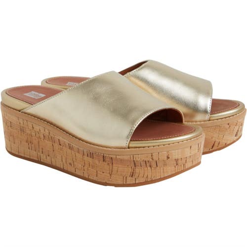 FitFlop Eloise Sandals Women's US 8 Platino Leather Wedge Heel Slide HAWK660