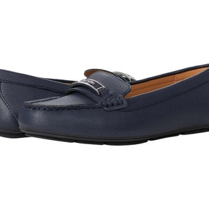 Calvin Klein Levonne Flats Women's 8 Navy Leather Moc Toe Loafer Shoes HAWK564