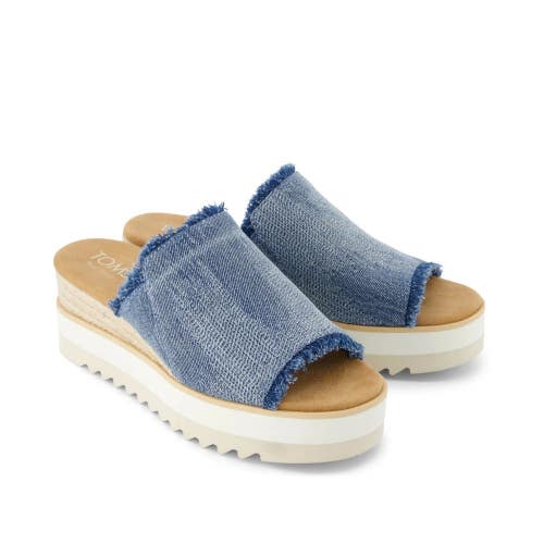 Toms Diana 10021954 Sandals Women's US 6 Blue Denim Fray Wedge Heel Mule HAWK508