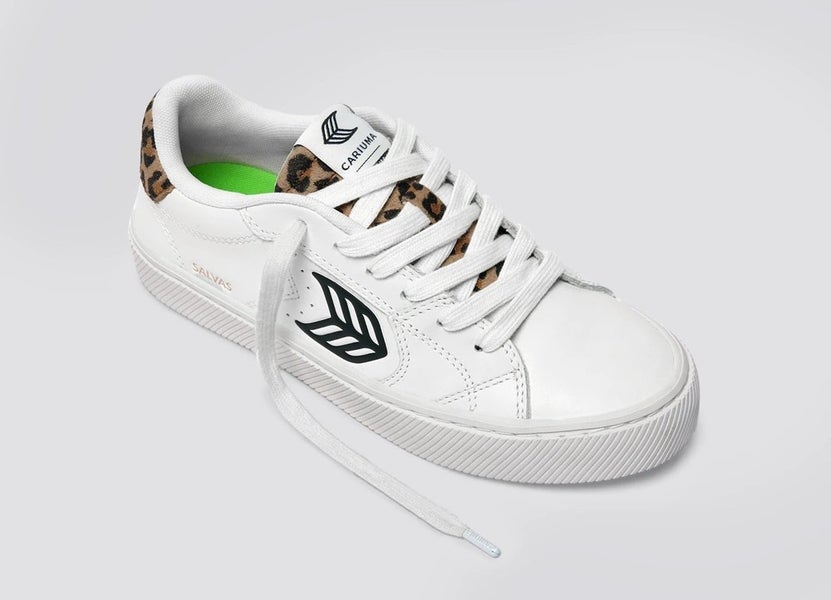 Cariuma Salvas Sneakers Women's US 6.5 White Leopard Print Leather Shoes HAWK507