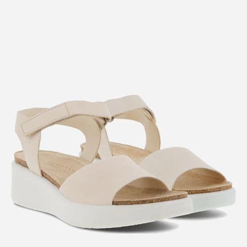 ECCO Flowt Wedge Cork Sandals Women 5-5.5 Limestone Ankle Strap Platform HAWK595